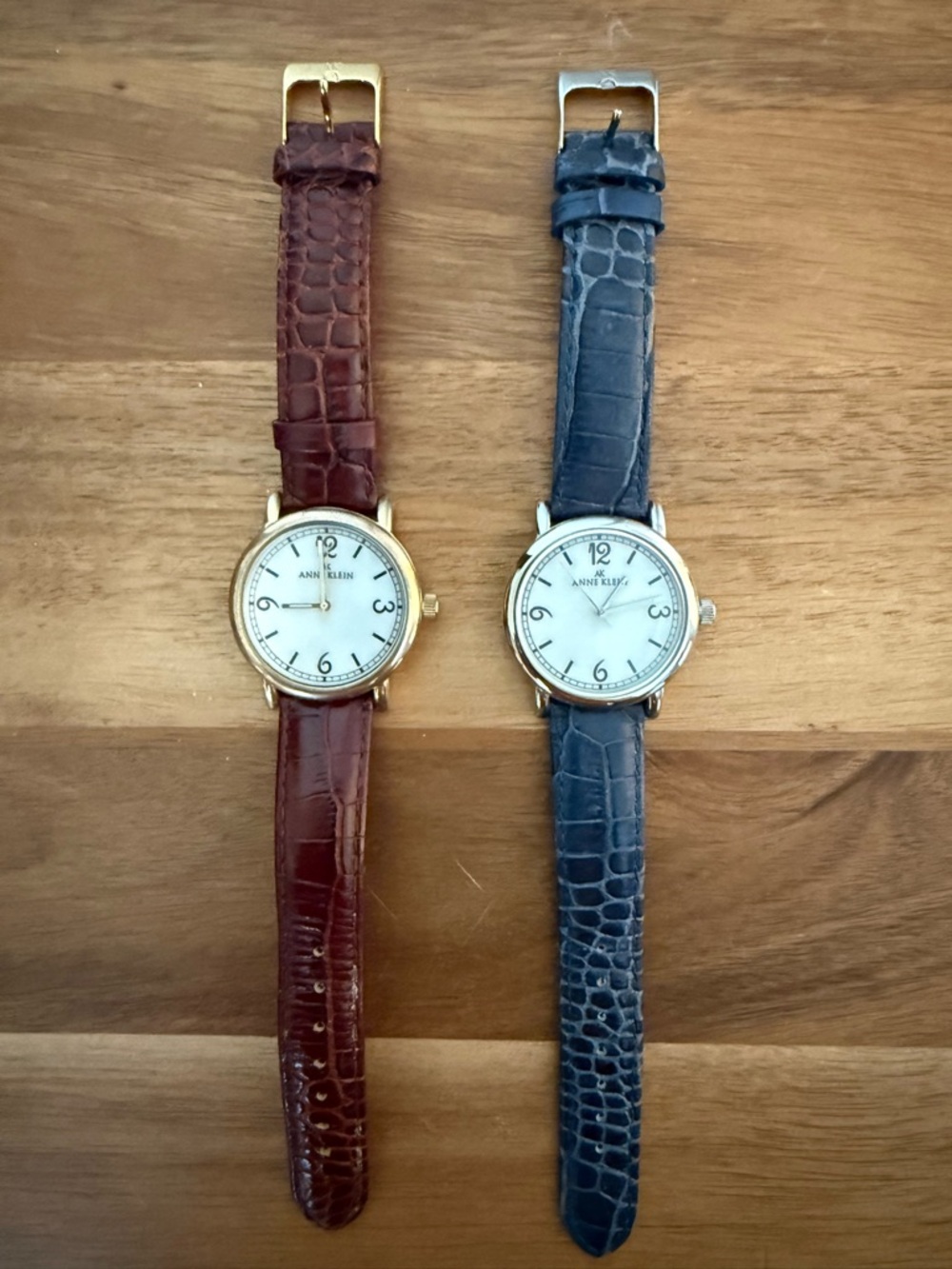 Vintage Anne Klein Women's Classic Leather Strap Watch - Brown or Blue